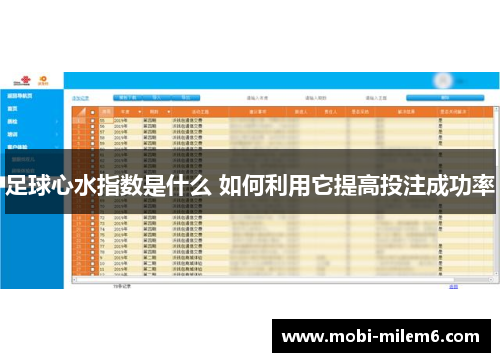 足球心水指数是什么 如何利用它提高投注成功率