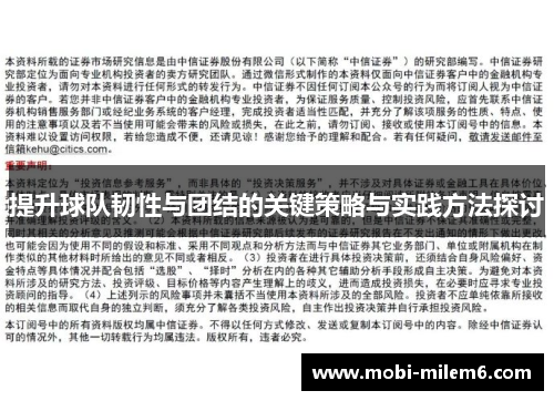 提升球队韧性与团结的关键策略与实践方法探讨