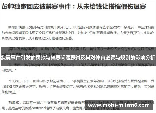 魏震事件引发的罚款与禁赛问题探讨及其对体育道德与规则的影响分析