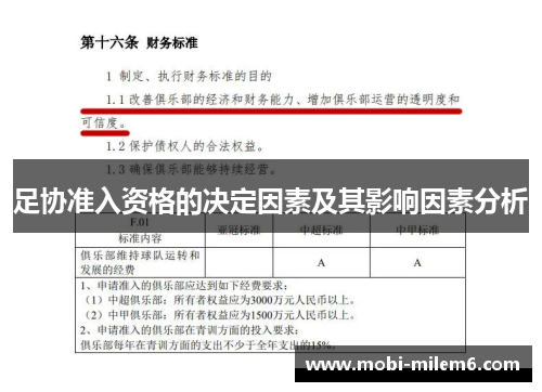 足协准入资格的决定因素及其影响因素分析 足协准入资格的决定因素及其影响因素分析